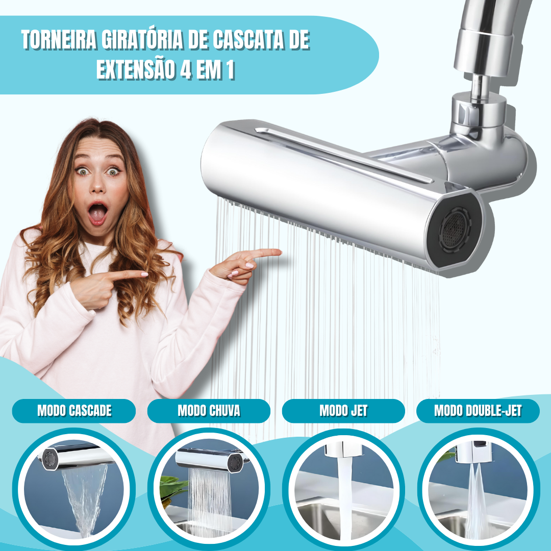 Torneira giratória com cascata 4 em 1